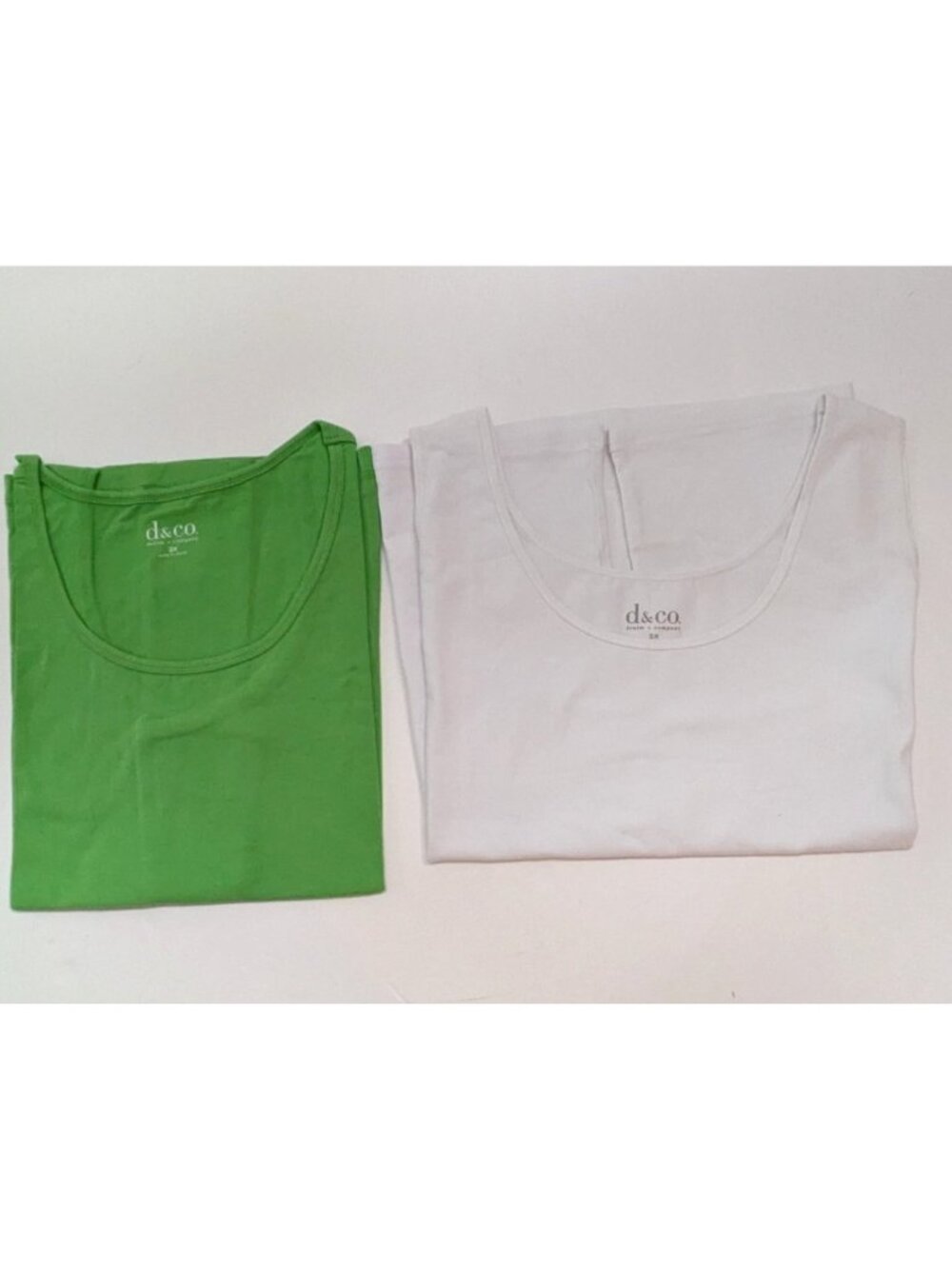 Lot of 2 Denim & Co Womens Tank Tops Size 2X White Green Sleeveless Cotton